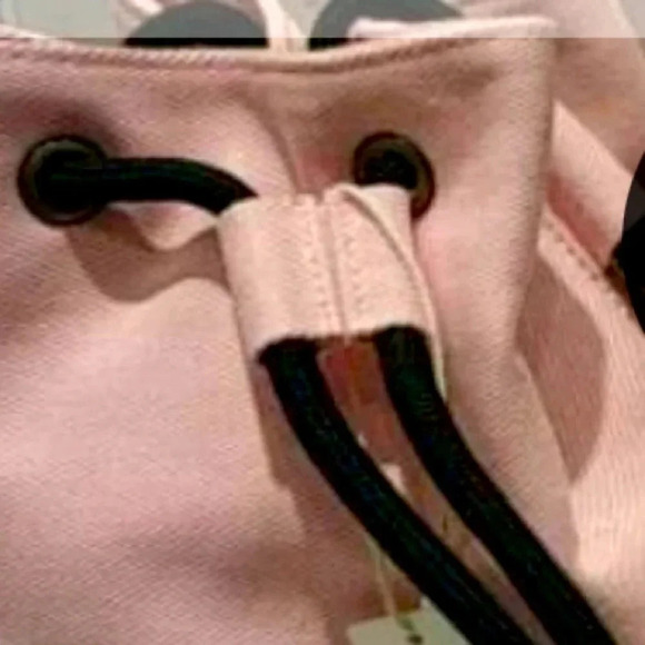 MINISO PINK AND BLACK CANVAS CROSSBODY DRAWSTRING BUCKET BAG SMALL - Picture 10 of 10